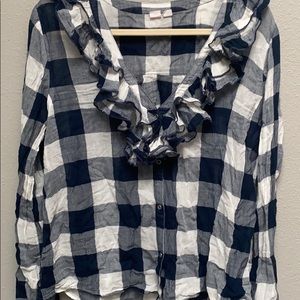 Flannel blouse with ruffles